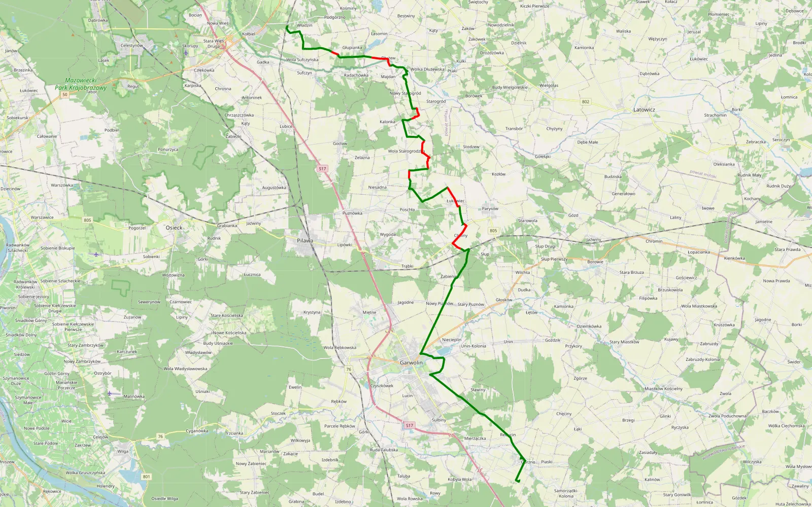 Mapa trasy Władzin - Górzno - 28.2 km trasy offroad, Powiat Garwoliński
