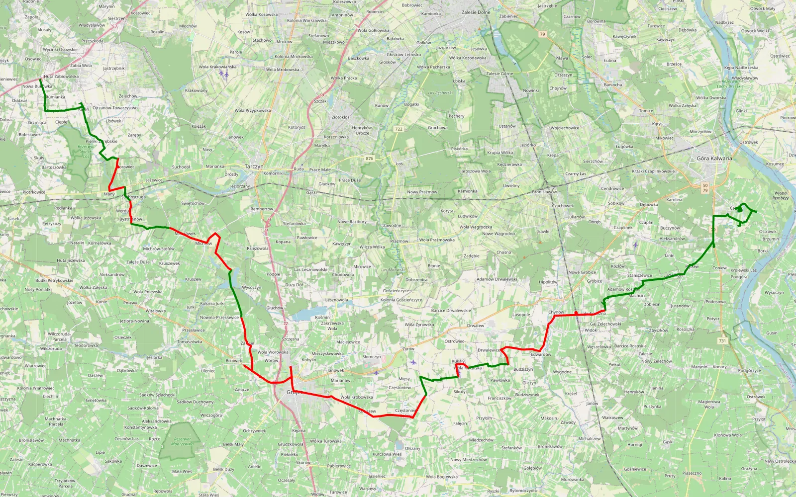 Mapa trasy Czersk - Bukówka Stara - 54.2 km trasy offroad, Powiat Grójecki