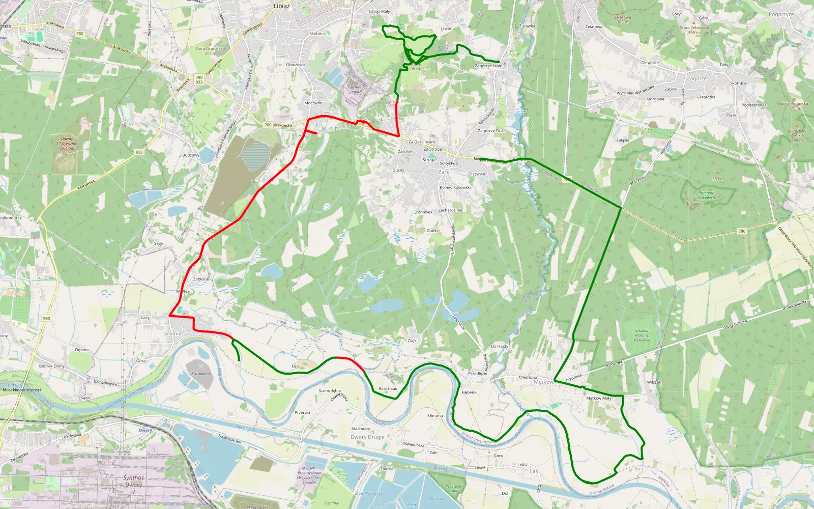 Map of Jaworek - Żarki (turystyk) - 19.3 km offroad trail, Chrzanów County
