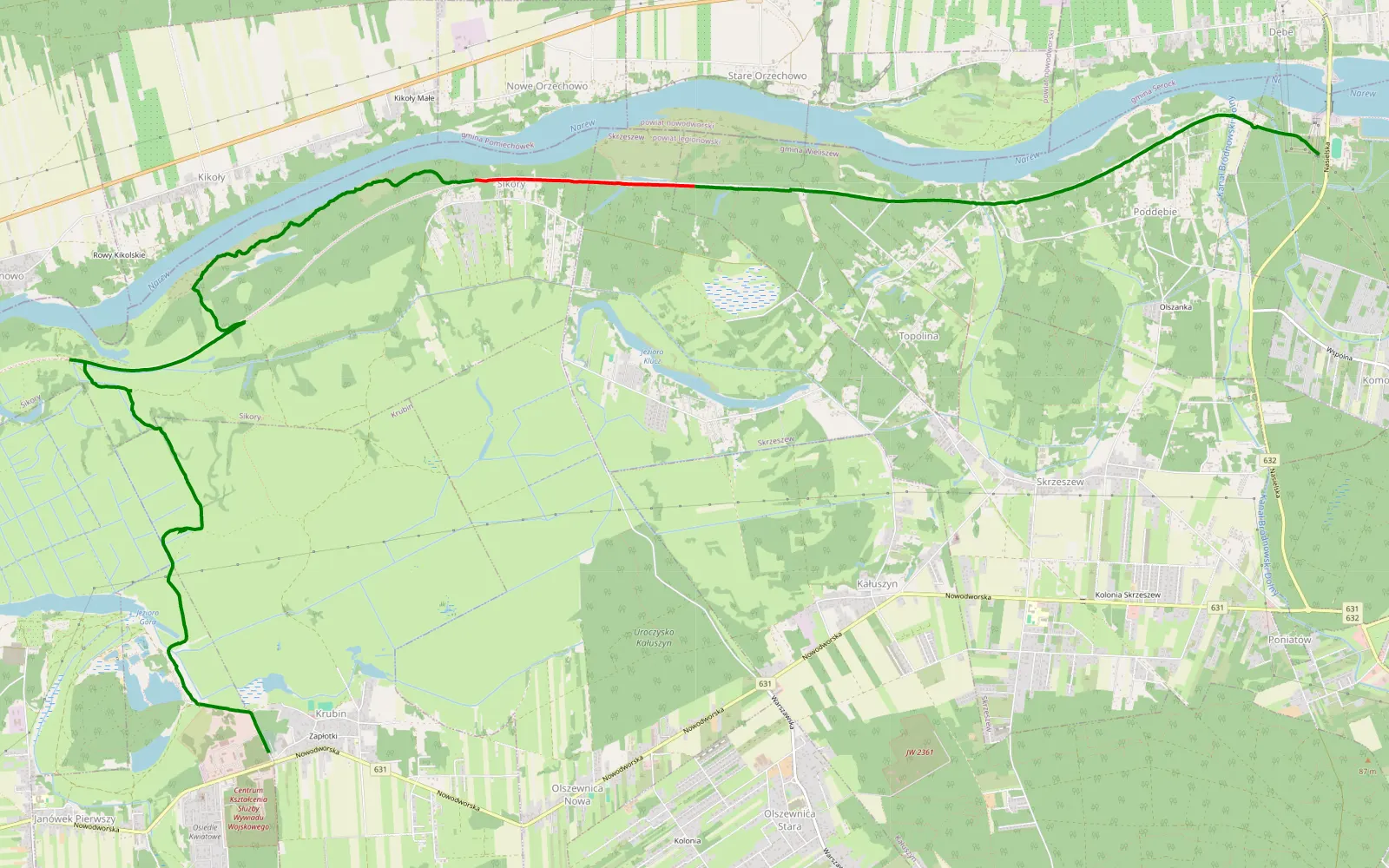 Mapa trasy Poddębe - Krubin - 15.4 km trasy offroad, Powiat Legionowski