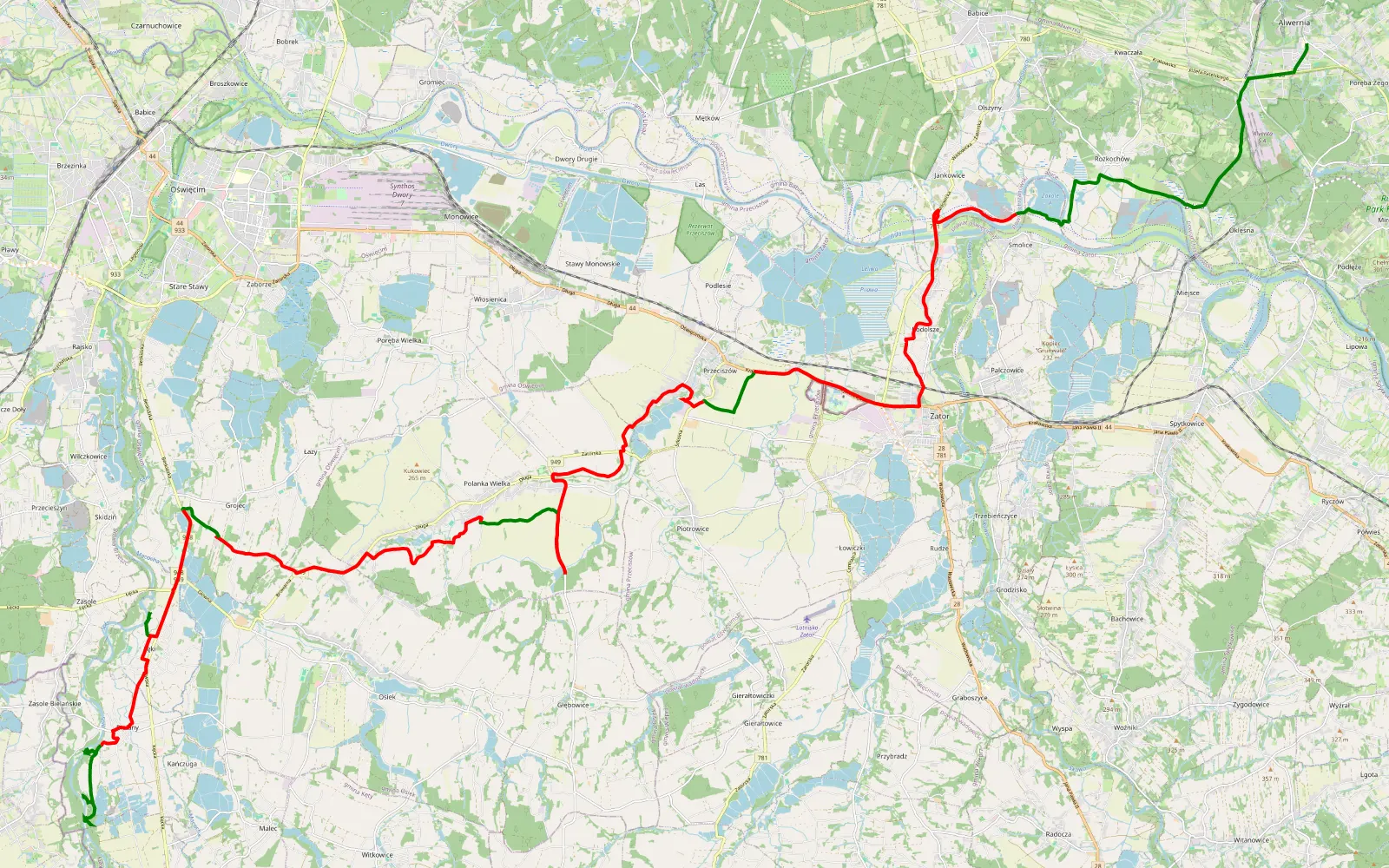 Mapa trasy Sola - 42.6 km trasy offroad, Powiat Oświęcimski
