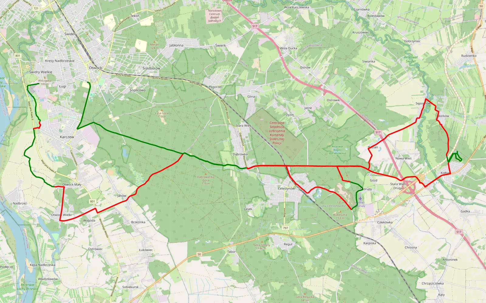 Map of Otwock-Nadbrzeż-Janów-Kołbiel - 48.1 km offroad trail, Otwock County