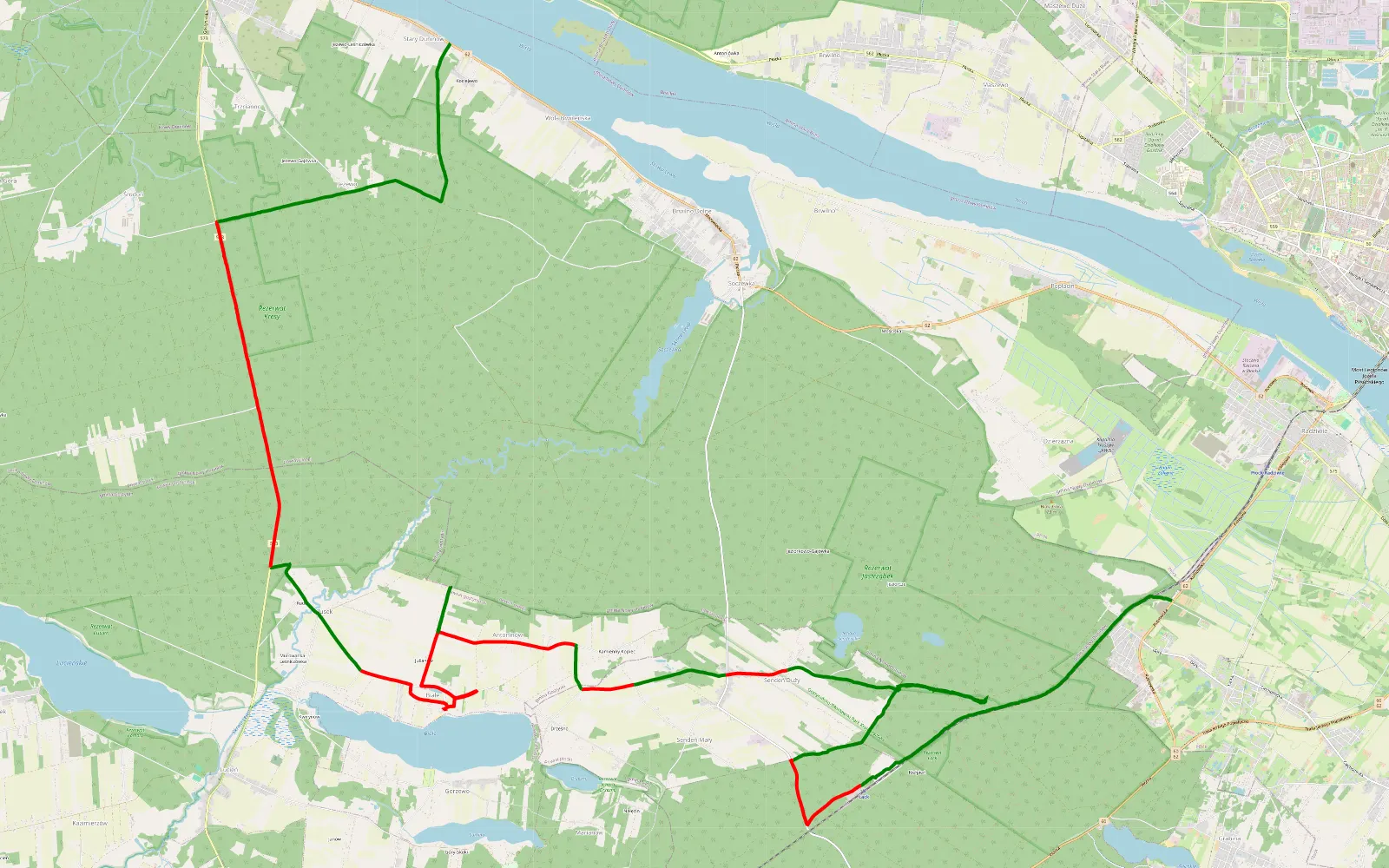 Mapa trasy Góry - Duninów Stary - 33.7 km trasy offroad, Powiat Płocki