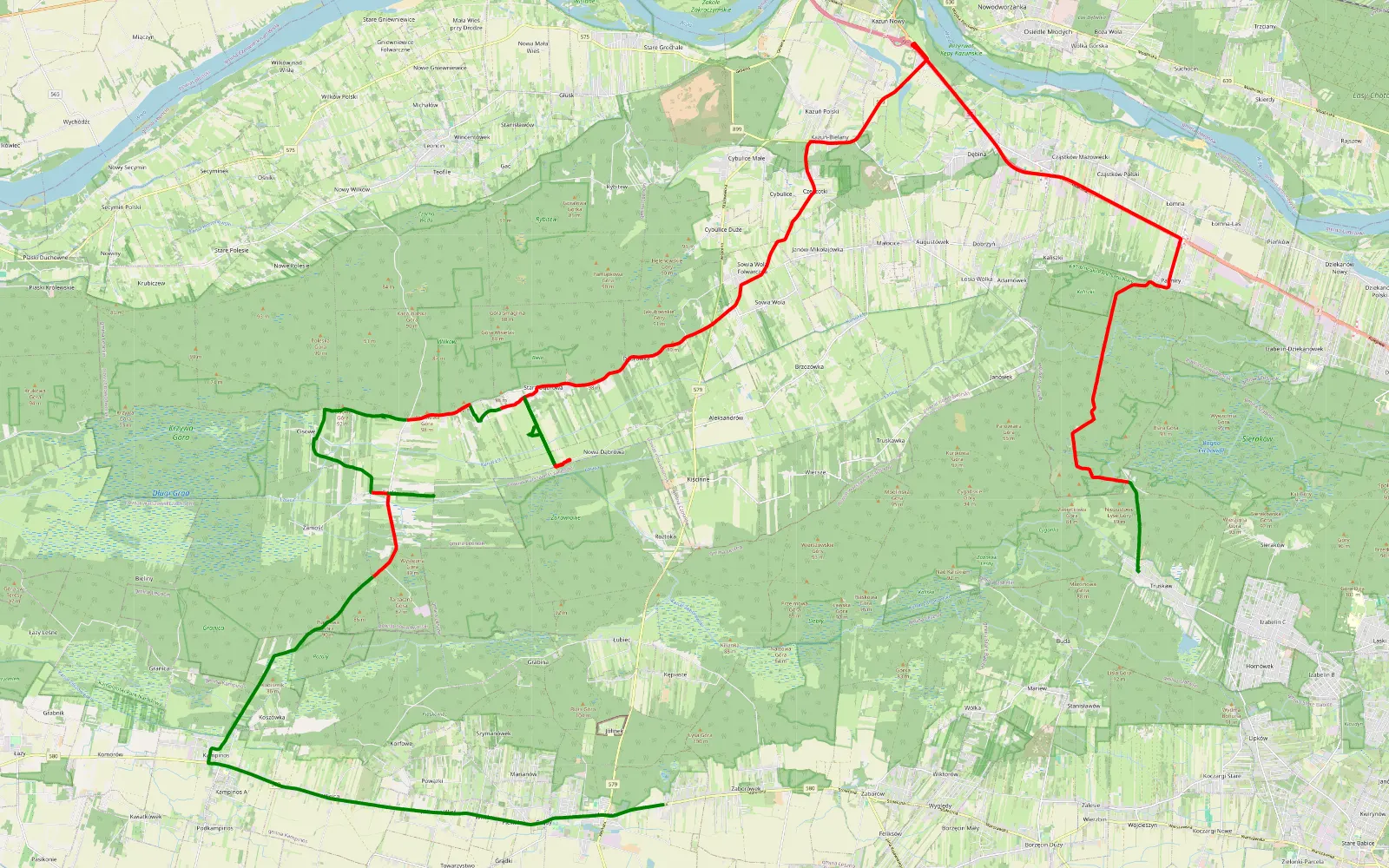 Mapa trasy Truskaw - Leszno - 50.5 km trasy offroad, Powiat Nowodworski
