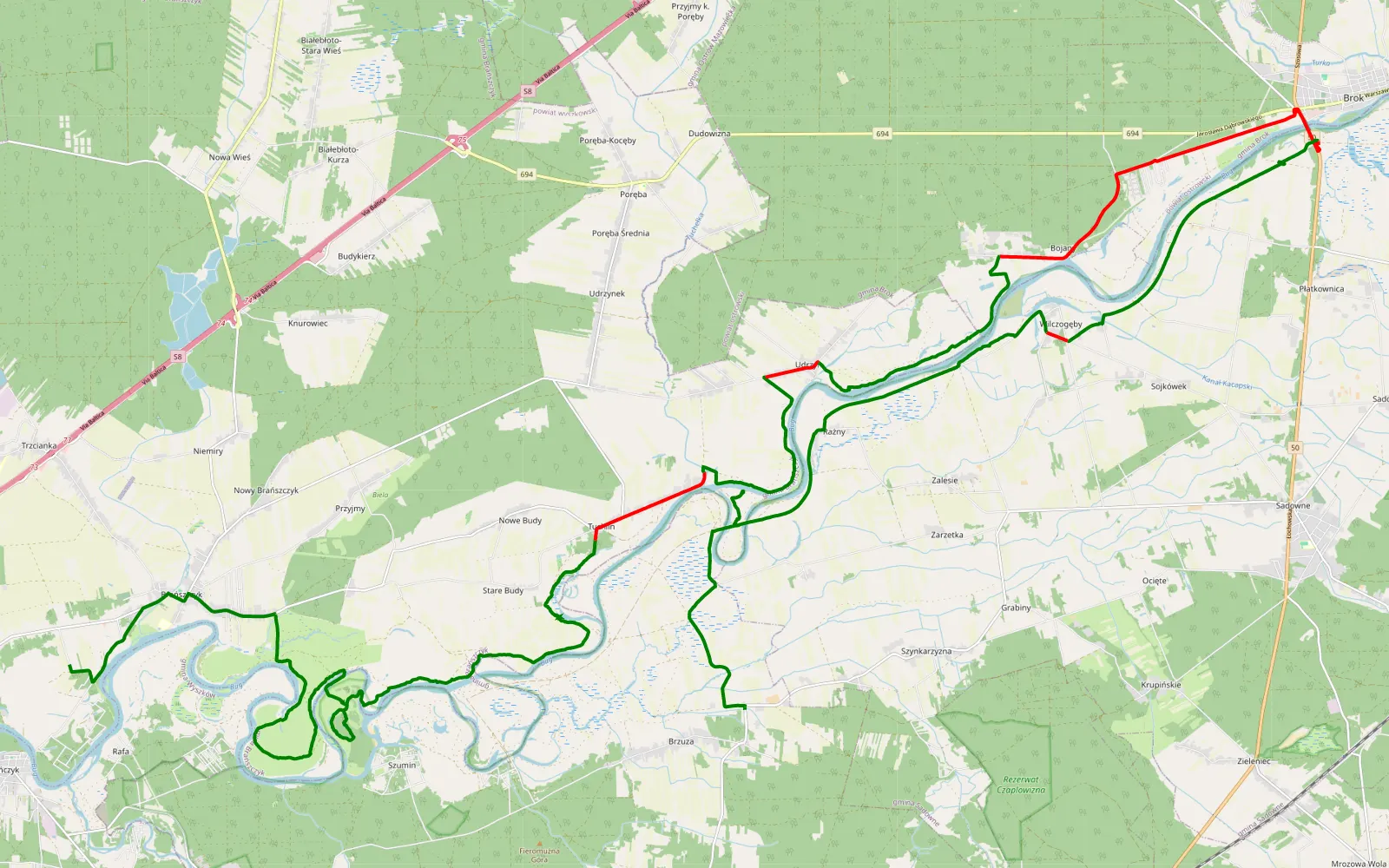 Map of MORG 2025 Wiosna Wyszków Brok - 52.4 km offroad trail, Wyszków County