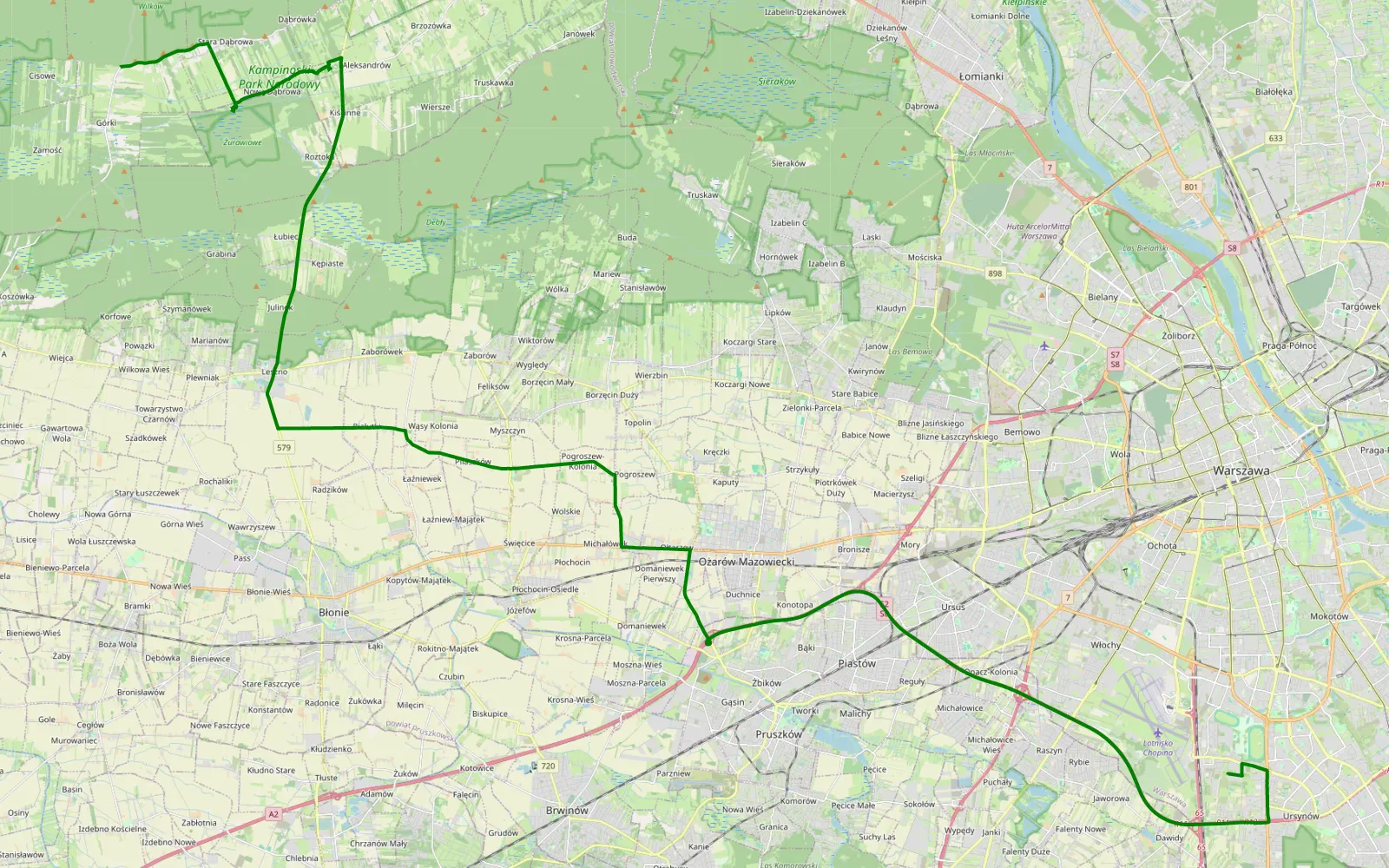 Mapa trasy kampinos - 2.4 km trasy offroad, Powiat Nowodworski