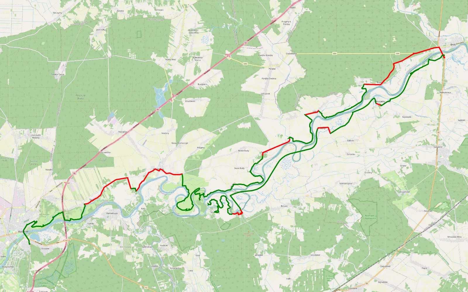 Map of Wyszków - Szumin trasa łatwa - 78.7 km offroad trail, Wyszków County