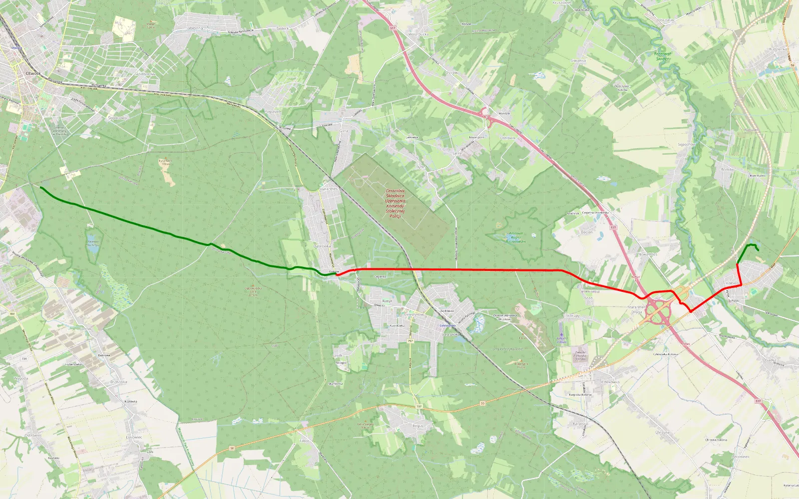 Map of Kołbiel dojazd - 12.9 km offroad trail, Otwock County