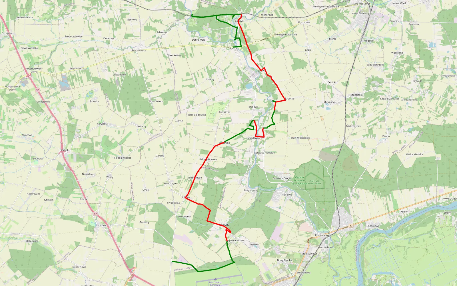 Mapa trasy Głowatczyzna - Borkowo - 31.2 km trasy offroad, Powiat Nowodworski
