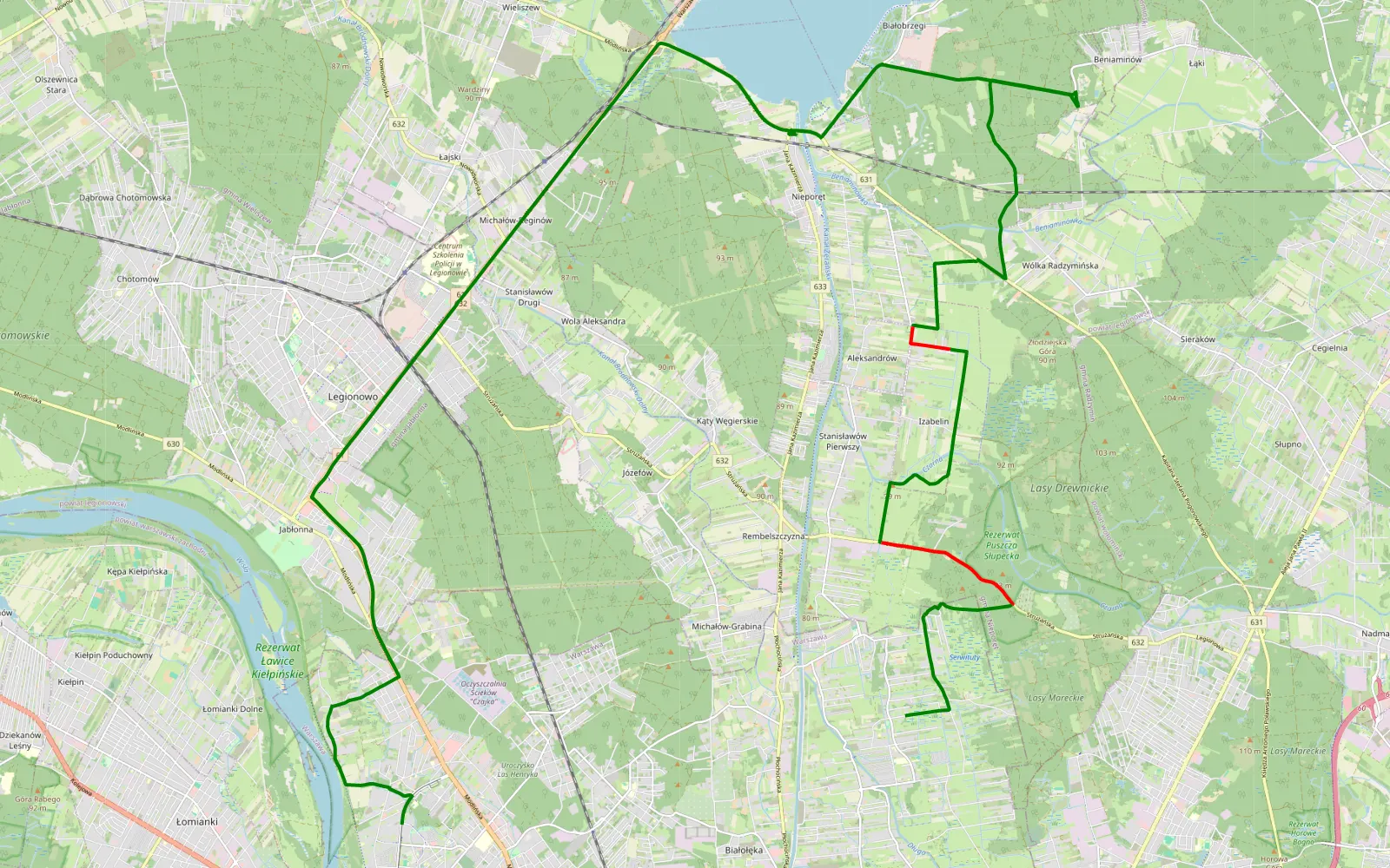 Mapa trasy Z domu nad Zegrze - 11.1 km trasy offroad, Powiat Legionowski