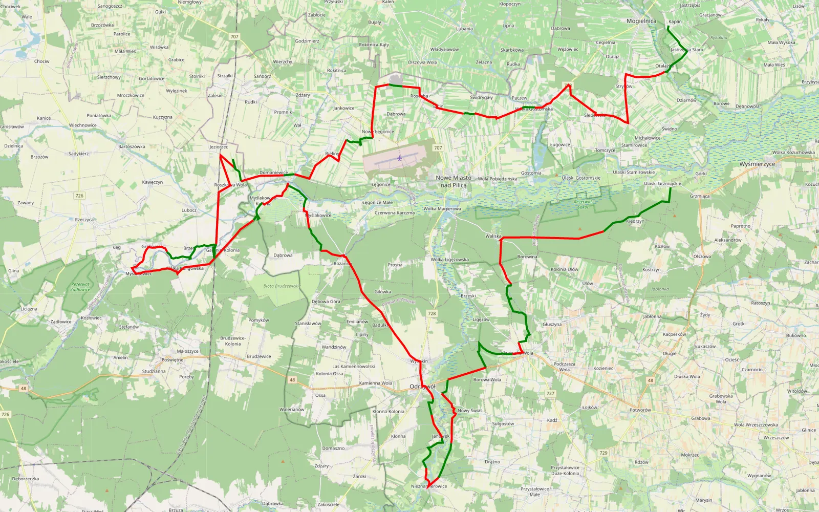 Mapa trasy Trasa offroad 111 km, Powiat Przysuski - 111 km trasy offroad, Powiat Przysuski