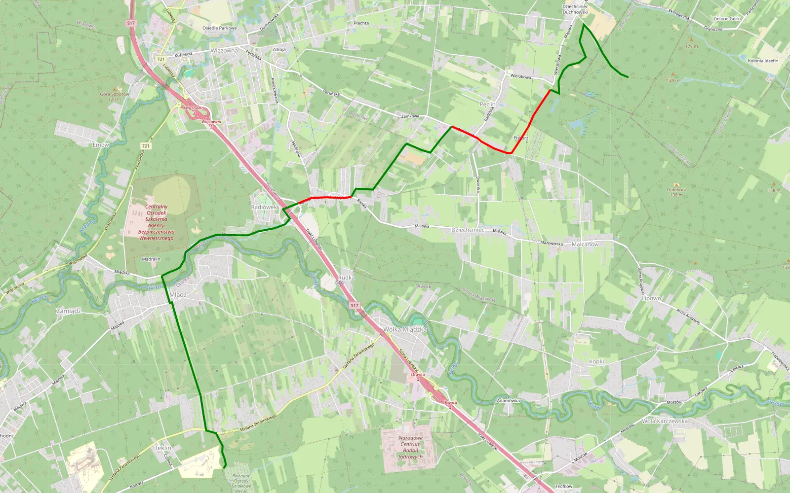 Map of kąck - 9.1 km offroad trail, Otwock County