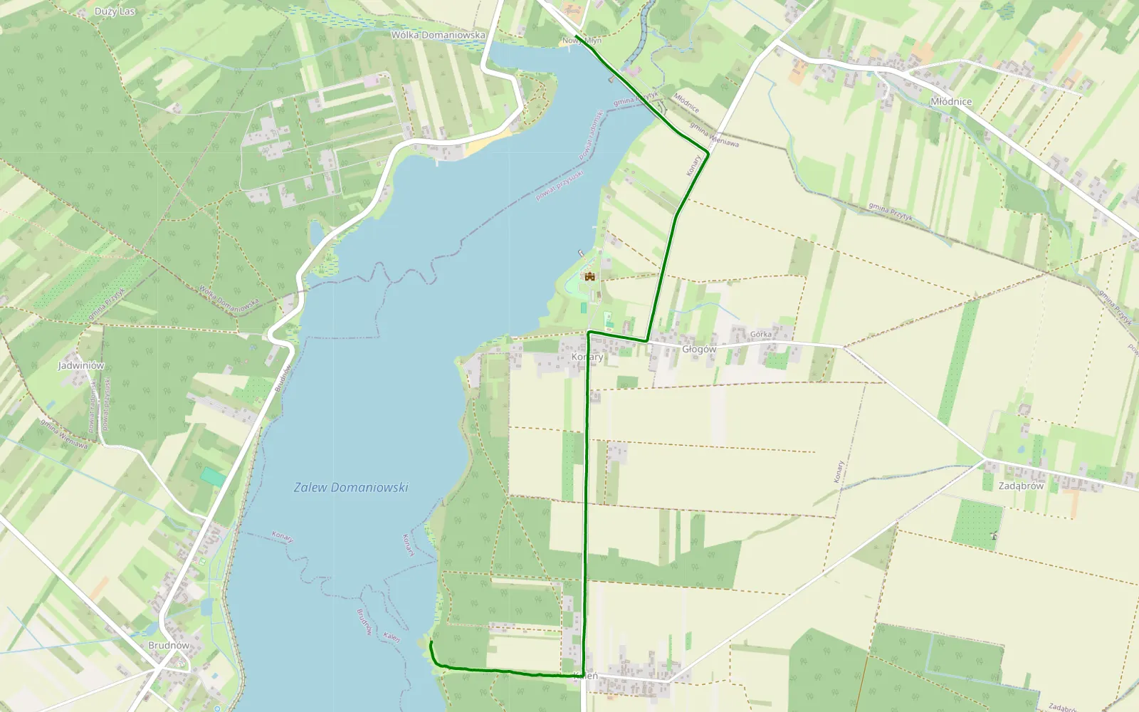 Mapa trasy Wólka Domaniewska - Kaleń - 0.7 km trasy offroad, Powiat Przysuski