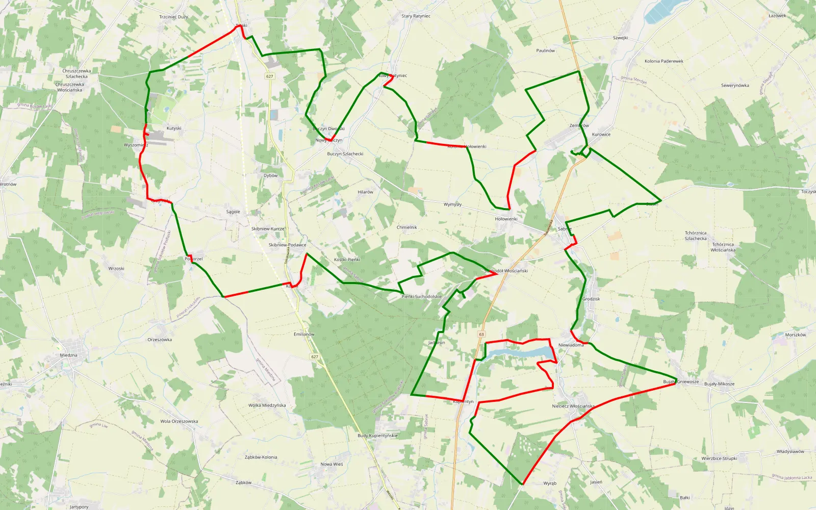 Mapa trasy 20210529 kurowice final.kmz 20210529 - 76.8 km trasy offroad, Powiat Sokołowski