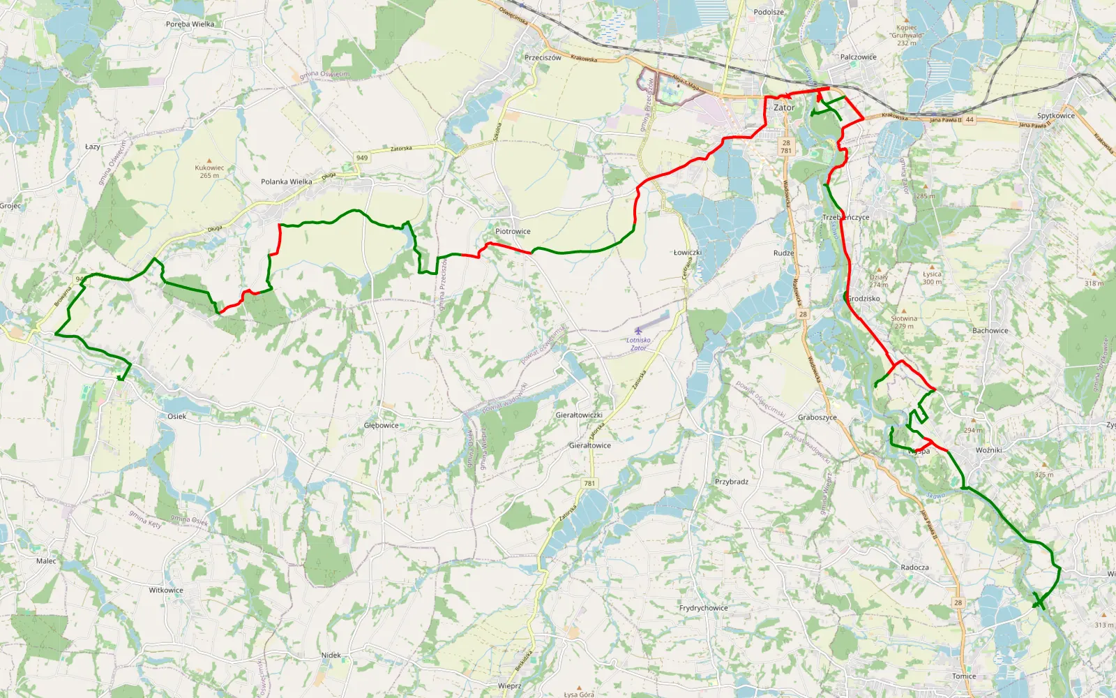 Mapa trasy Osiek - Witanowice - 36.4 km trasy offroad, Powiat Oświęcimski