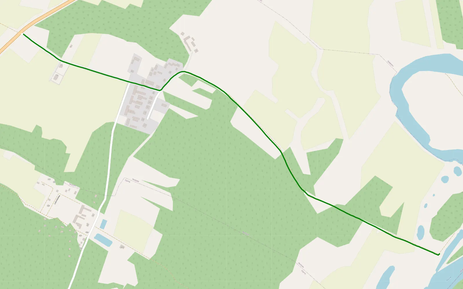 Mapa trasy Modzele - 1.3 km trasy offroad, Powiat Makowski