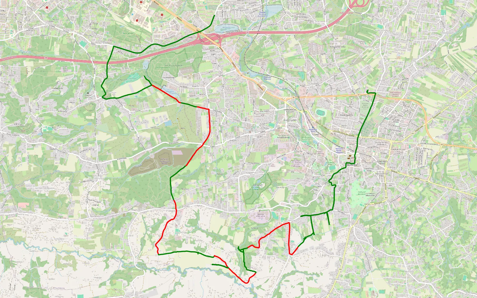 Map of Wieliczka - Bieżanów-Prokocim - 12.2 km offroad trail, Wieliczka County