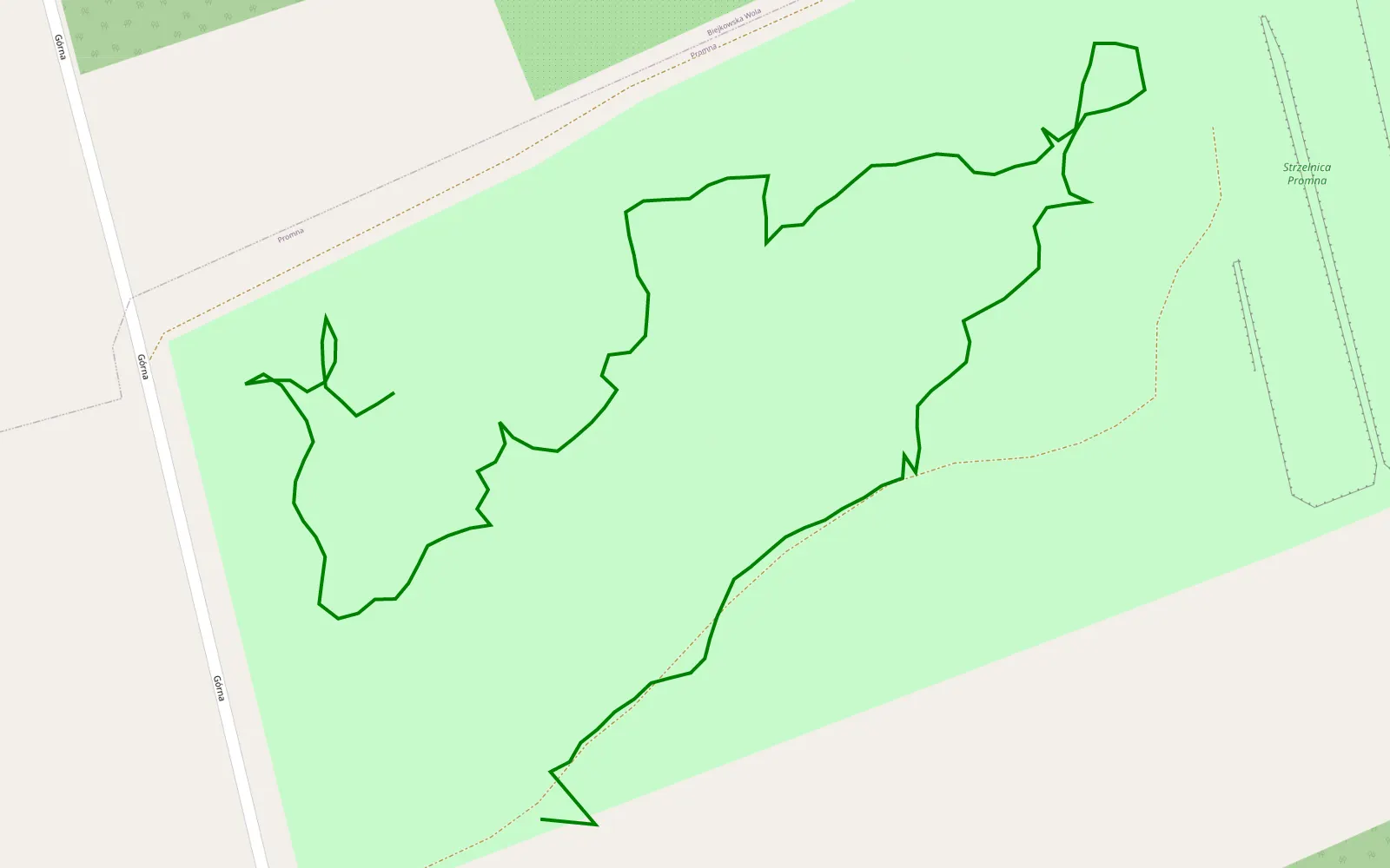 Mapa trasy Bez ścian - 0.8 km trasy offroad, Powiat Białobrzeski