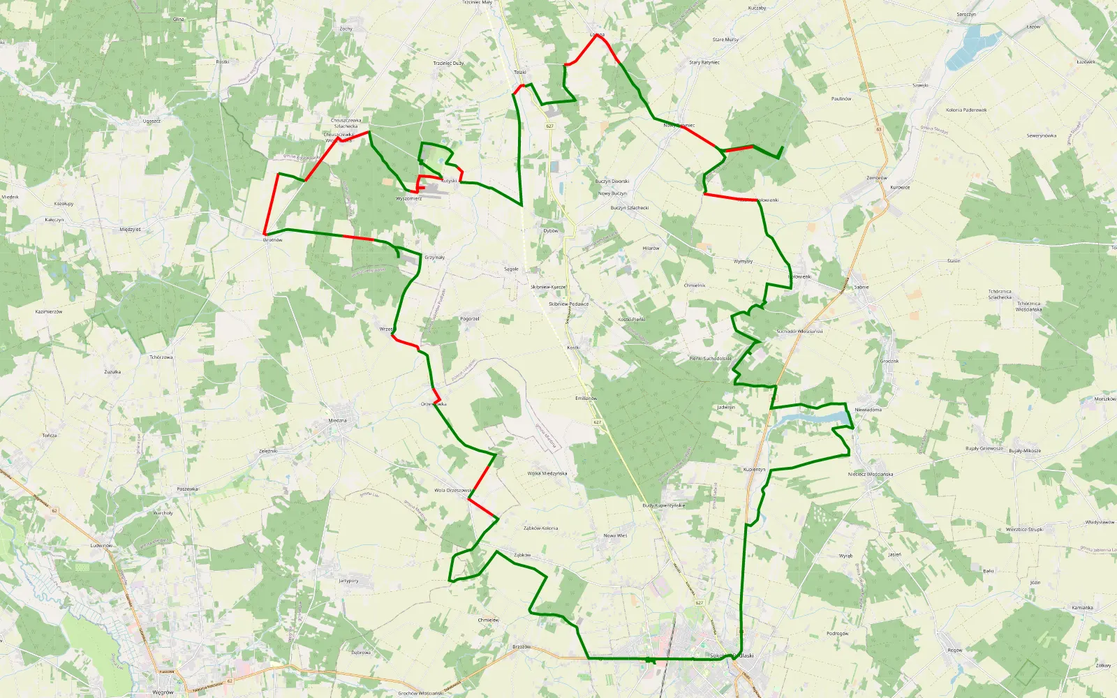 Mapa trasy 20230513 Sokołow Podlaski - 68.9 km trasy offroad, Powiat Sokołowski