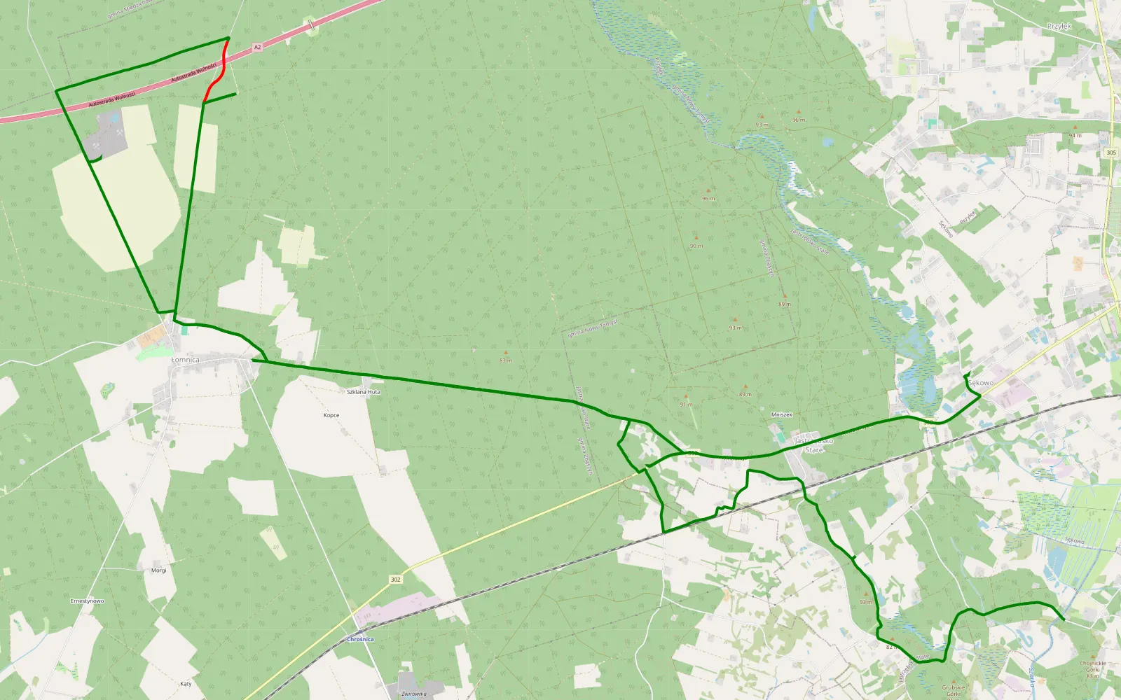 Mapa trasy Sękowo - Chojniki - 27.6 km trasy offroad, Powiat Nowotomyski