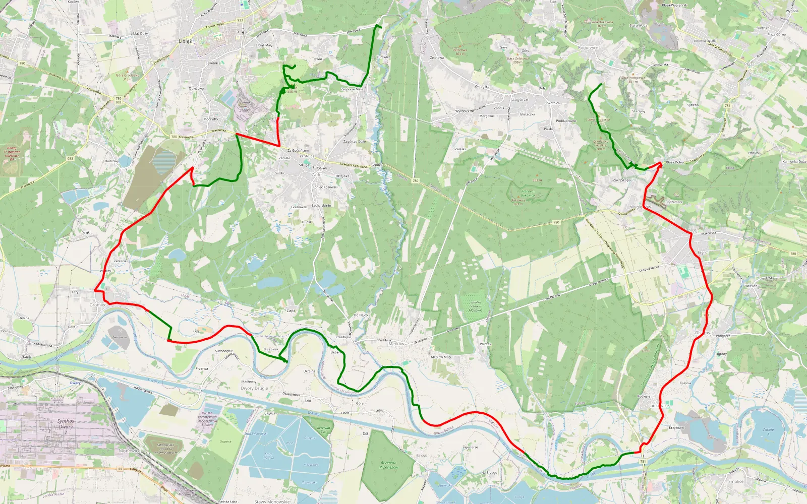 Mapa trasy Jaworek - Pogorzyce - 34.7 km trasy offroad, Powiat Chrzanowski