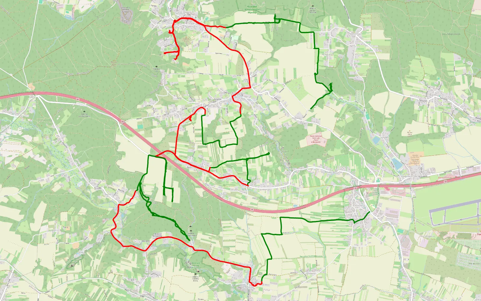 Mapa trasy Okolice Brzoskwini - 34.9 km trasy offroad, Powiat Krakowski