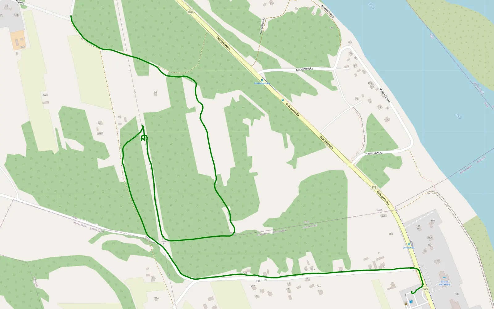 Mapa trasy Budki Ciechomice - Jordanów - 2 km trasy offroad, Płock