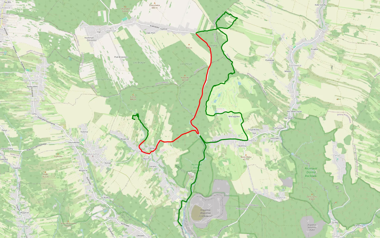Mapa trasy Raptorowy ibokolice - 14.9 km trasy offroad, Powiat Krakowski