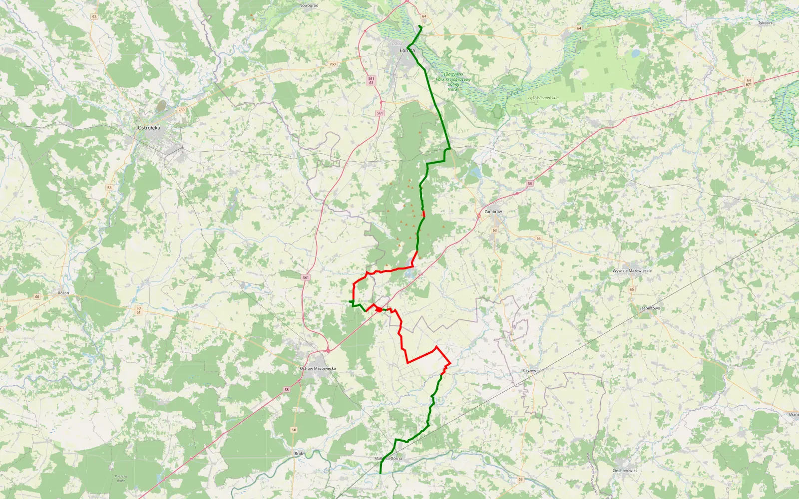 Mapa trasy Path - 51.5 km trasy offroad, Powiat Ostrowski
