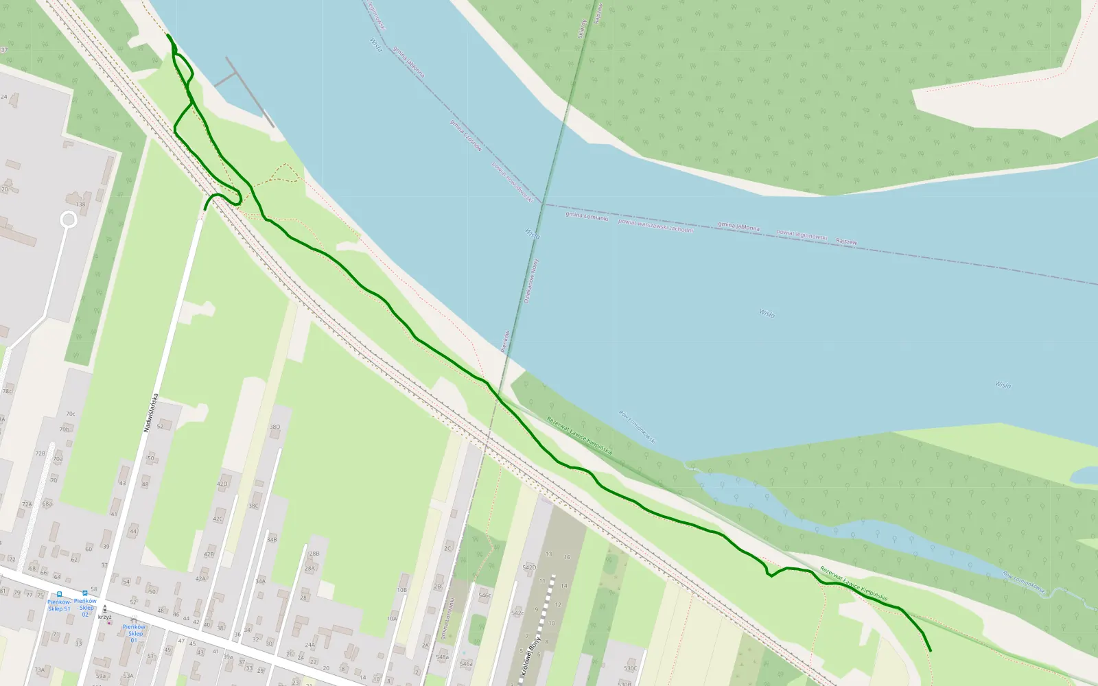 Mapa trasy Pieńków - 1.7 km trasy offroad, Powiat Nowodworski