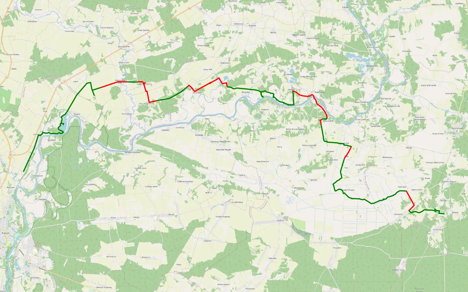 Mapa trasy Dalekie - Kleszewo - 50.1 km trasy offroad, Powiat Makowski