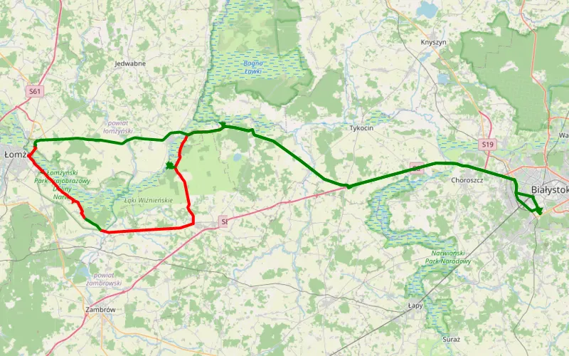 Białystok - Strękowa Góra - Wydmy - Rybno - Forty pod Łomżą - Białystok