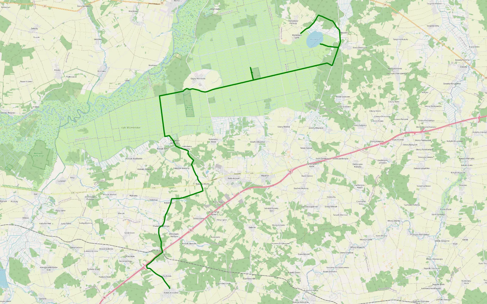 Map of Kołaki Kościelne - Maliszewo Łynki - 17 km offroad trail, Zambrów County