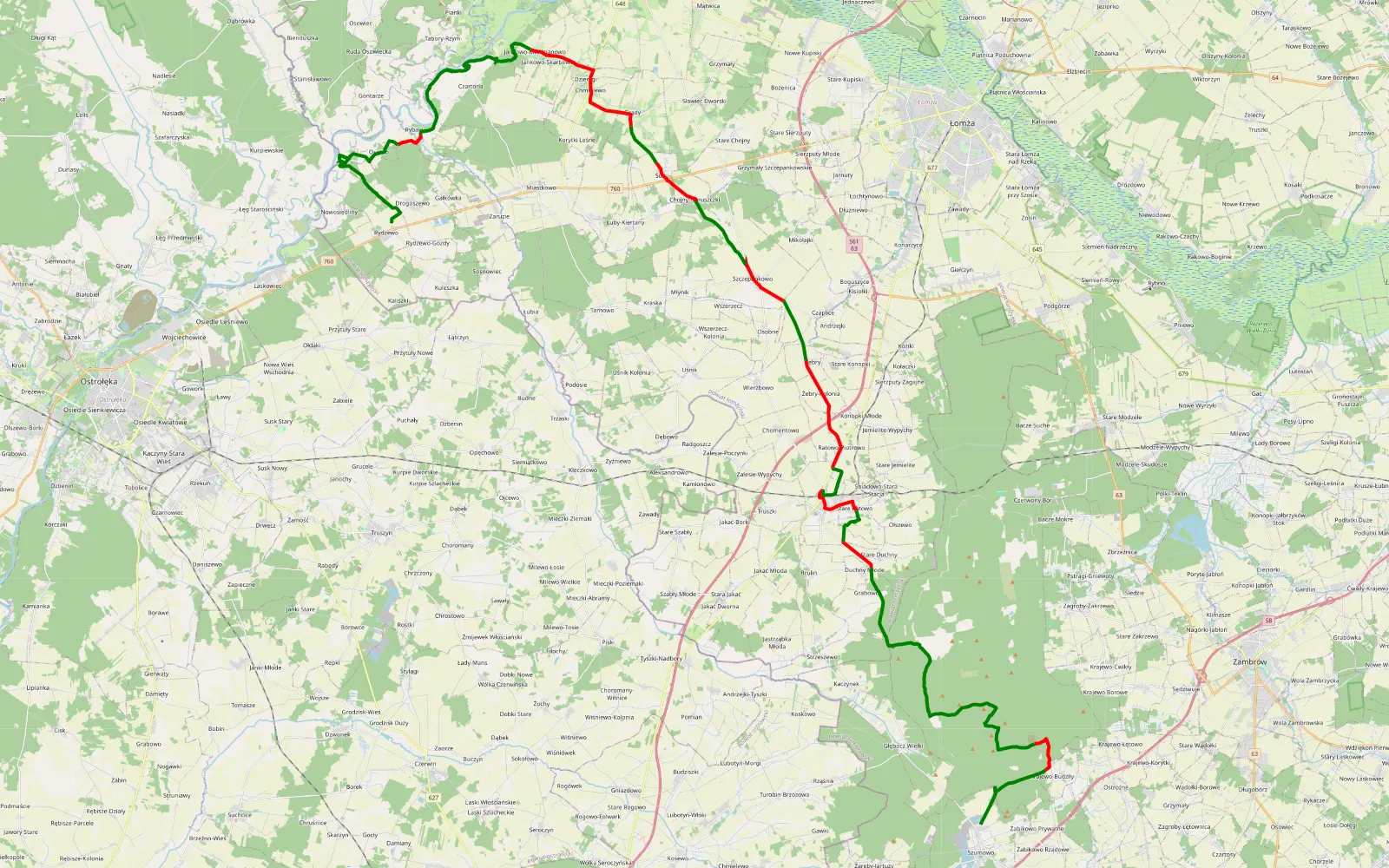 Map of Szumowo - Rydzewo - 69.1 km offroad trail, Łomża County