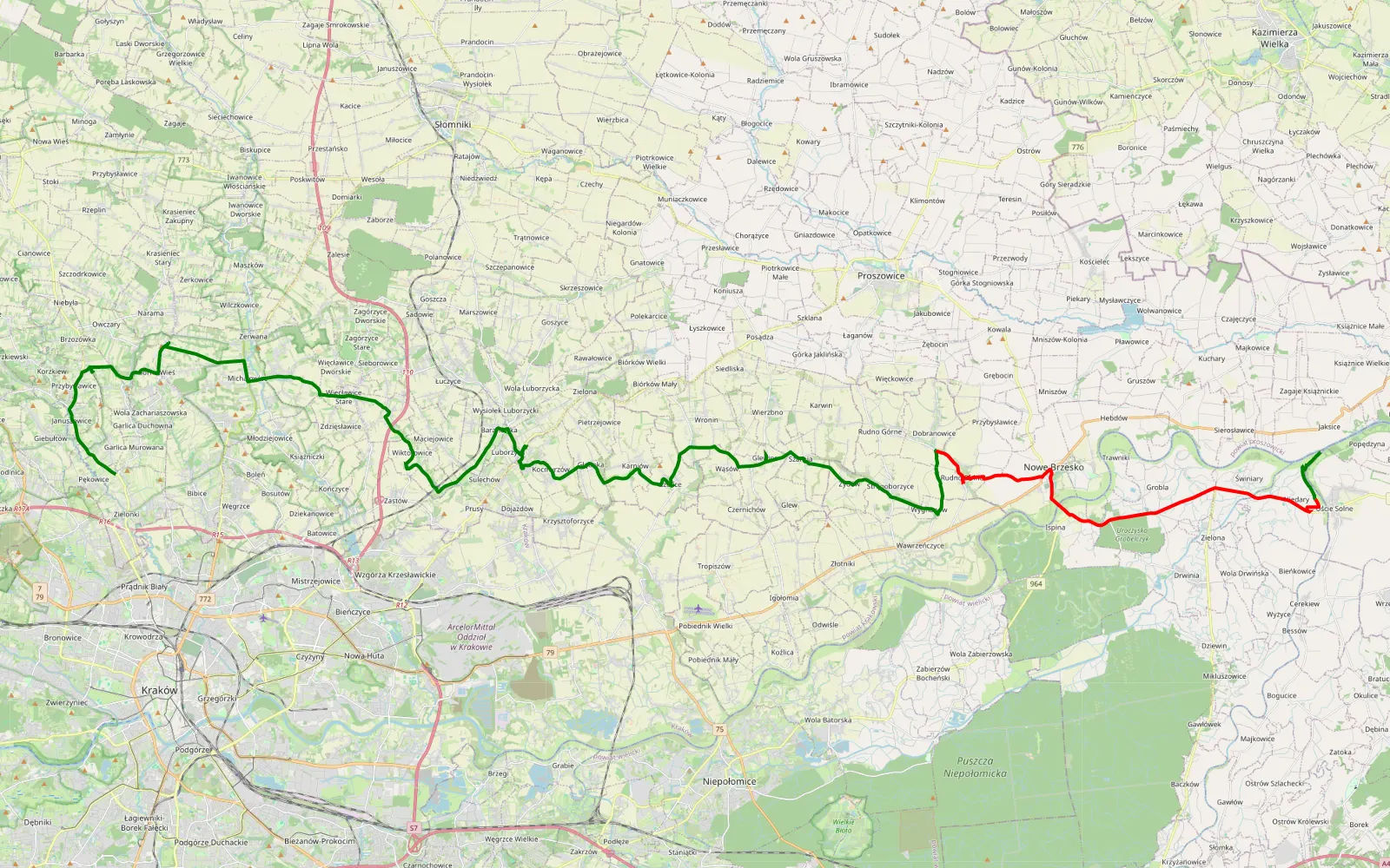 Map of Pękowice do Uście Solne - 19.9 km offroad trail, Bochnia County