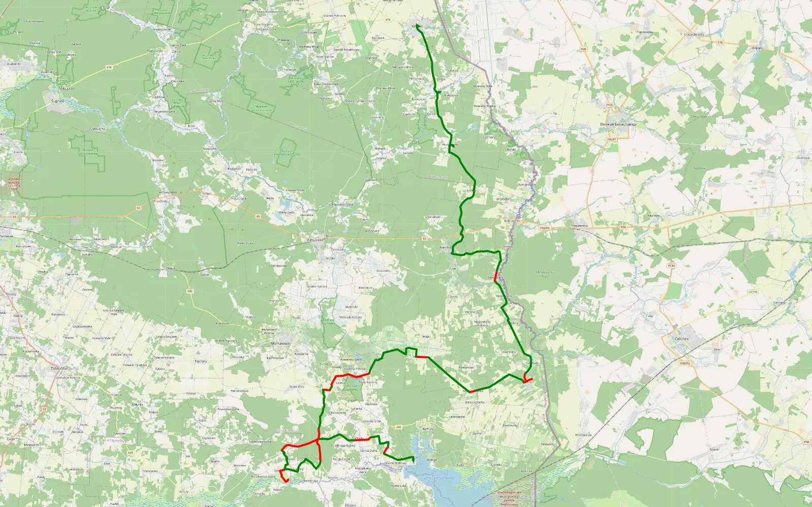 Map of Rudnia - Kruszyniany - 74.1 km offroad trail, Białystok County