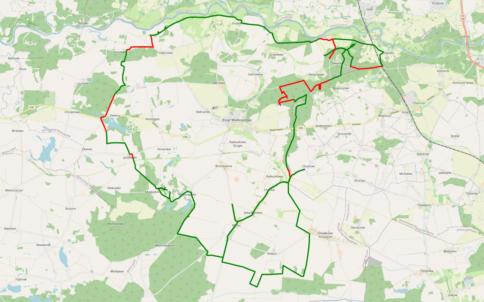 Map of 2009-03-29 wiosenne gonienie zająca - 55.1 km offroad trail, Śrem County