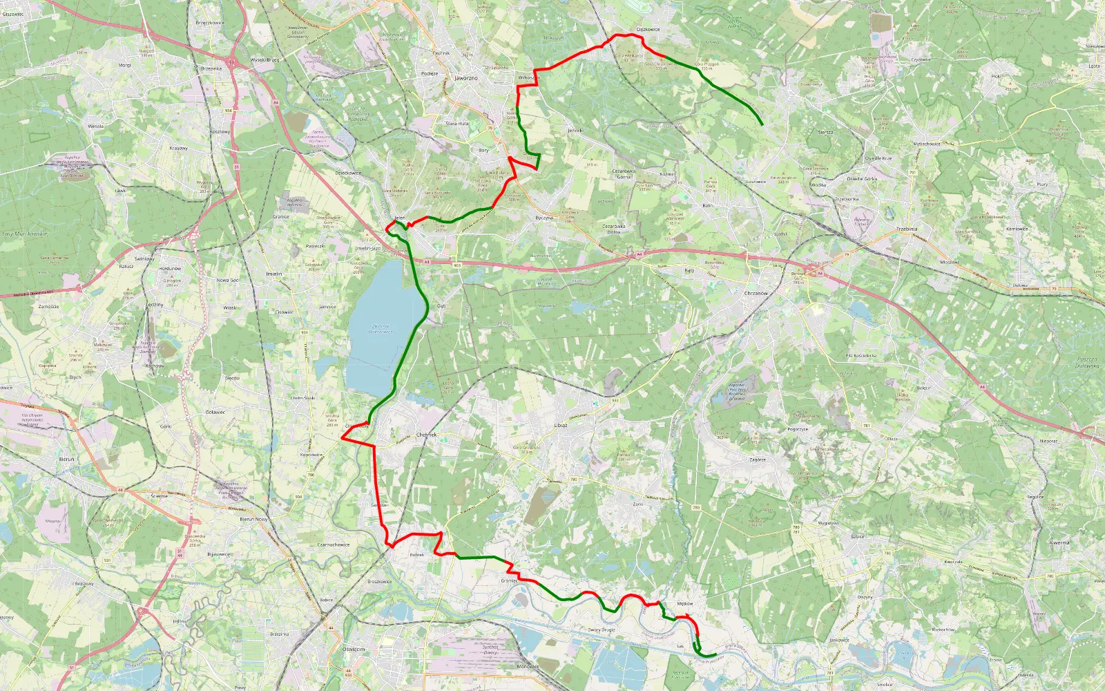 Mapa trasy Las - Góry Luszowskie - 48.4 km trasy offroad, Jaworzno