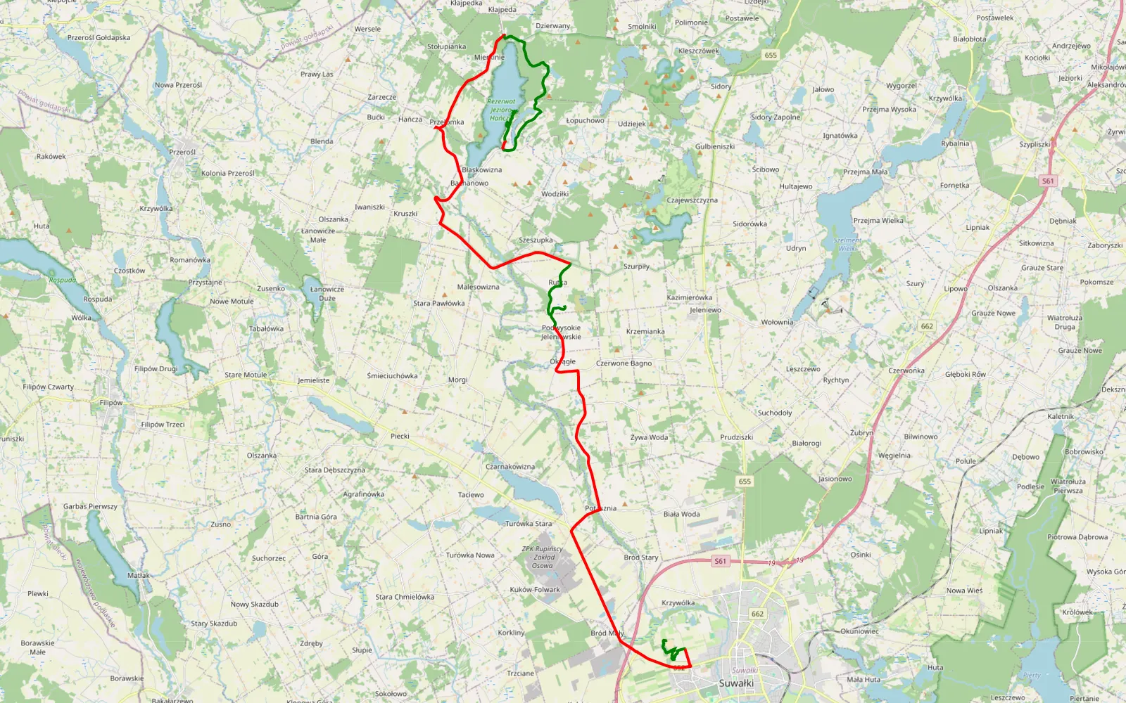 Map of Krzywólka - Cisówek - 42.6 km offroad trail, Suwałki County