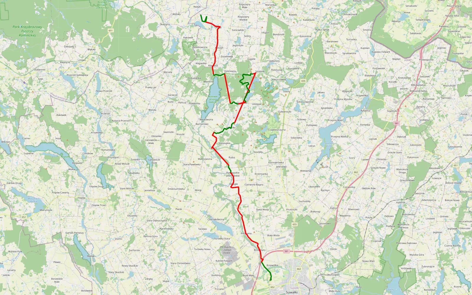 Map of Mazury4x4 Suwalszczyzna Dzień 1 - 44.8 km offroad trail, Suwałki County
