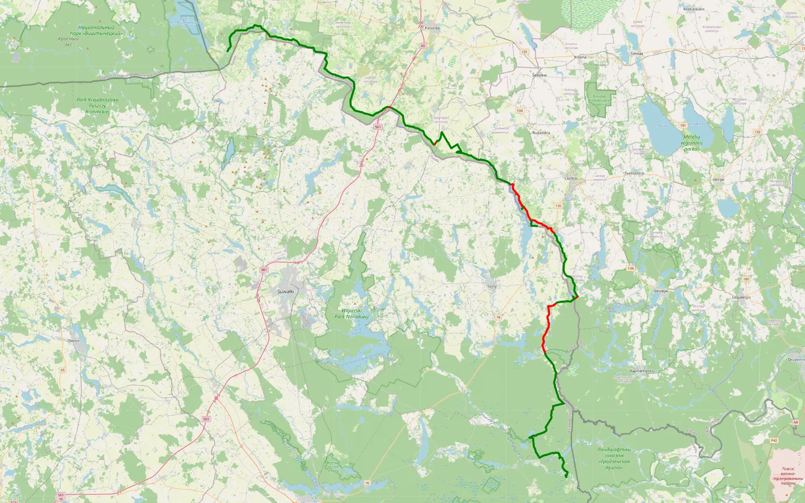 Map of Ściana Wsch. cz.3 — 122.9 km offroad trail, Kalvarija Municipality