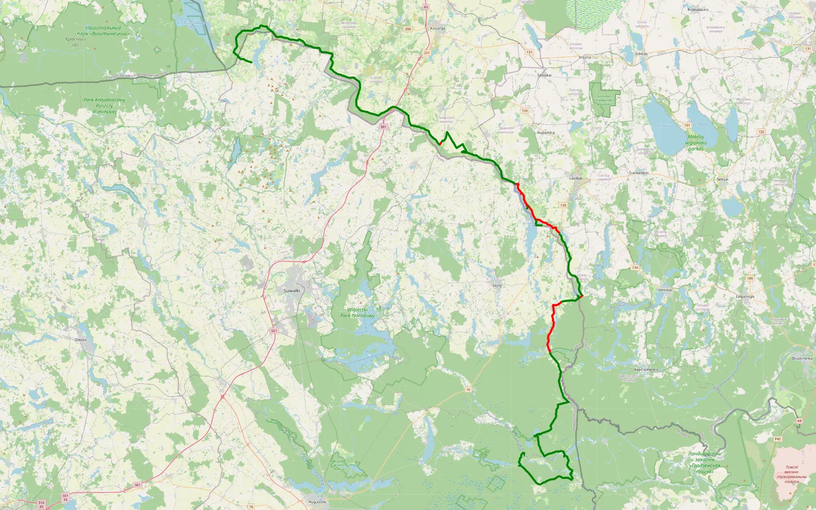 Mapa trasy Ściana Wsch. cz.3 - 122.7 km trasy offroad, Kalvarijos savivaldybė