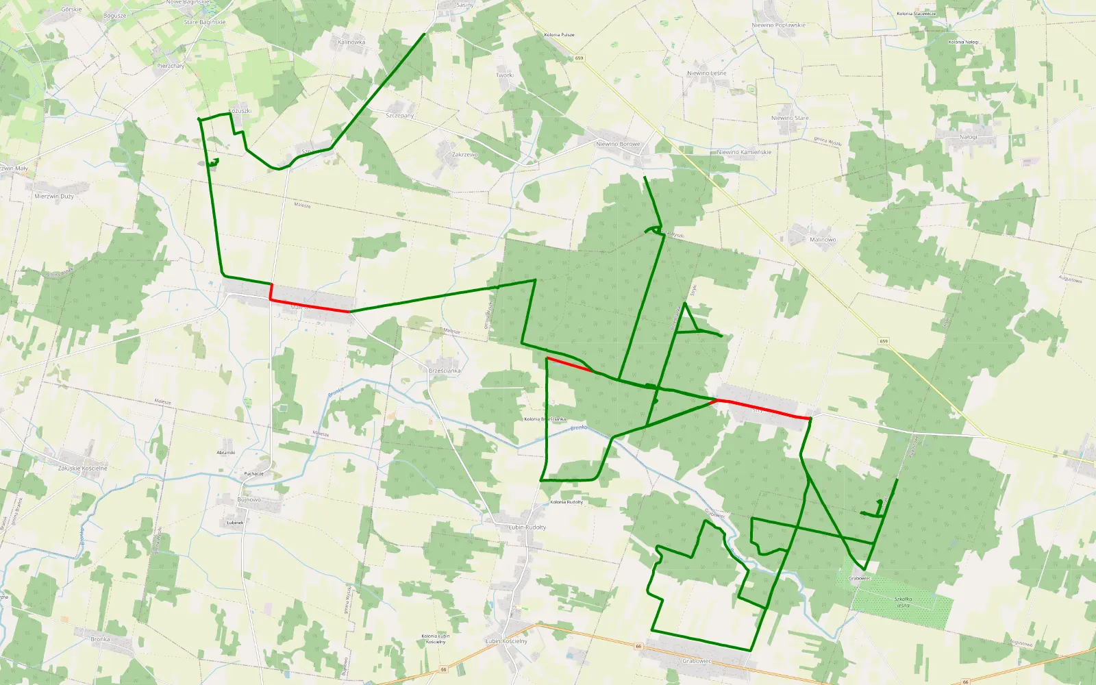 Mapa trasy Rozpoznanie - 48.2 km trasy offroad, Powiat Bielski