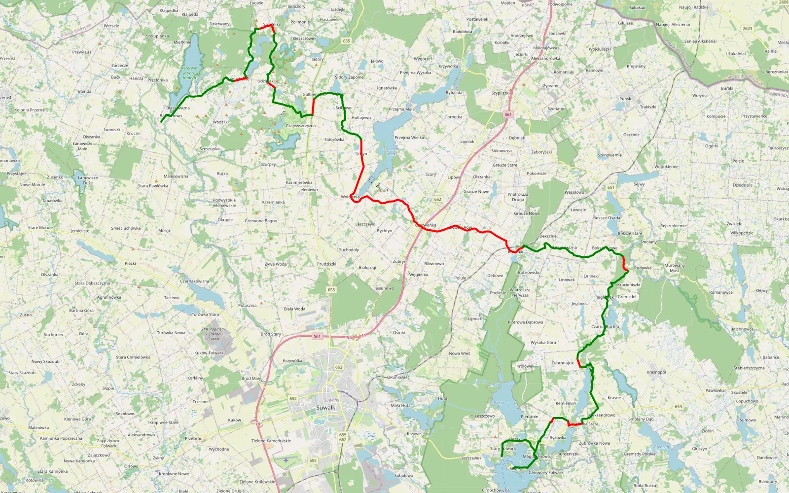 Map of Bochanowa - Wigry - 60.8 km offroad trail, Suwałki County