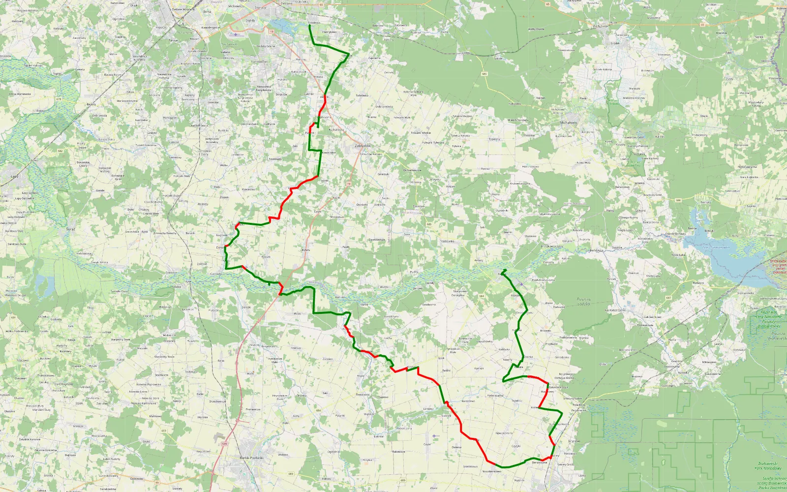 Map of Sobolewo - Narew - 91.4 km offroad trail, Hajnówka County