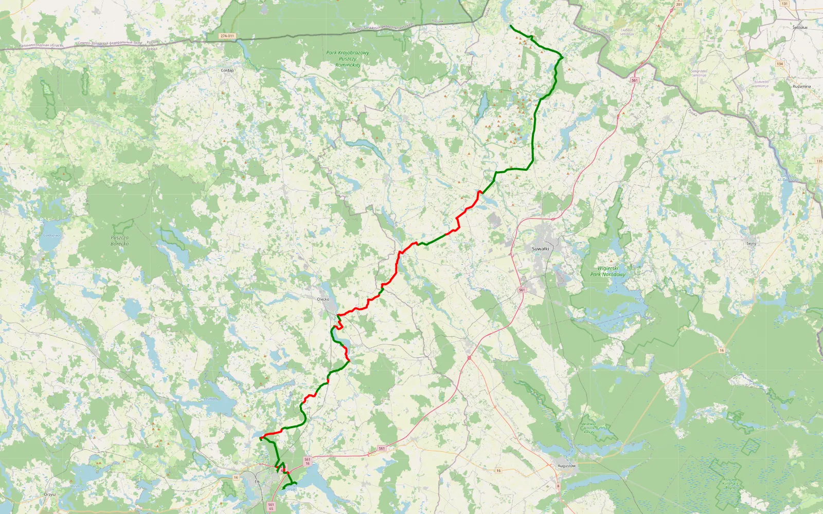 Map of Zmota powrot - 73.2 km offroad trail, Olecko County