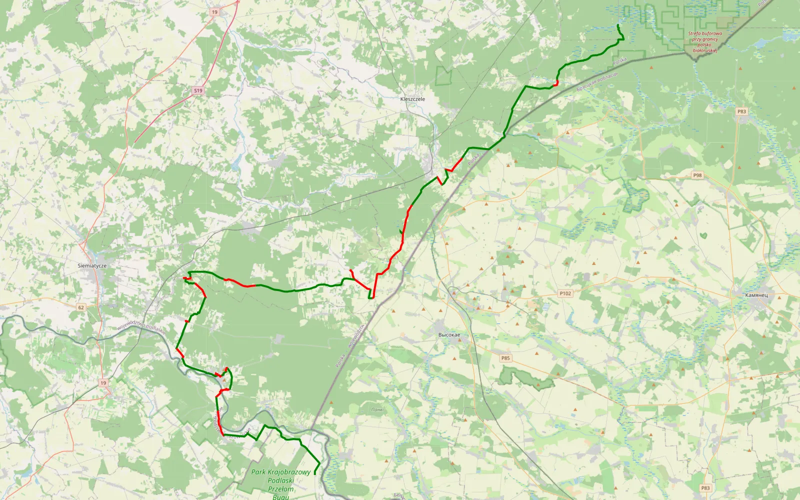 Map of Ściana Wsch. cz. 8 - 97.3 km offroad trail, Siemiatycze County