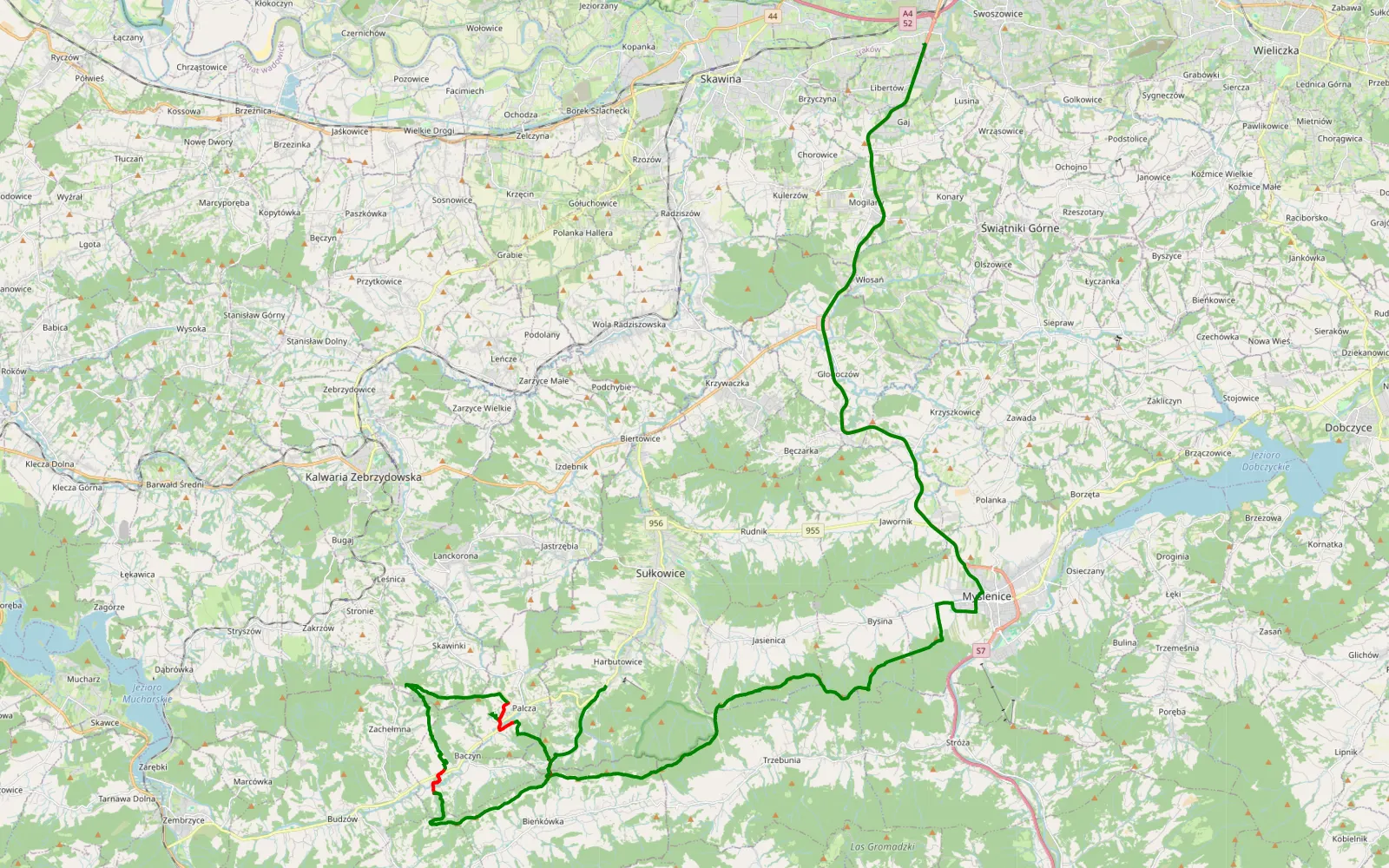 Mapa trasy Opatkowice - Harbutowice - 31.4 km trasy offroad, Powiat Suski