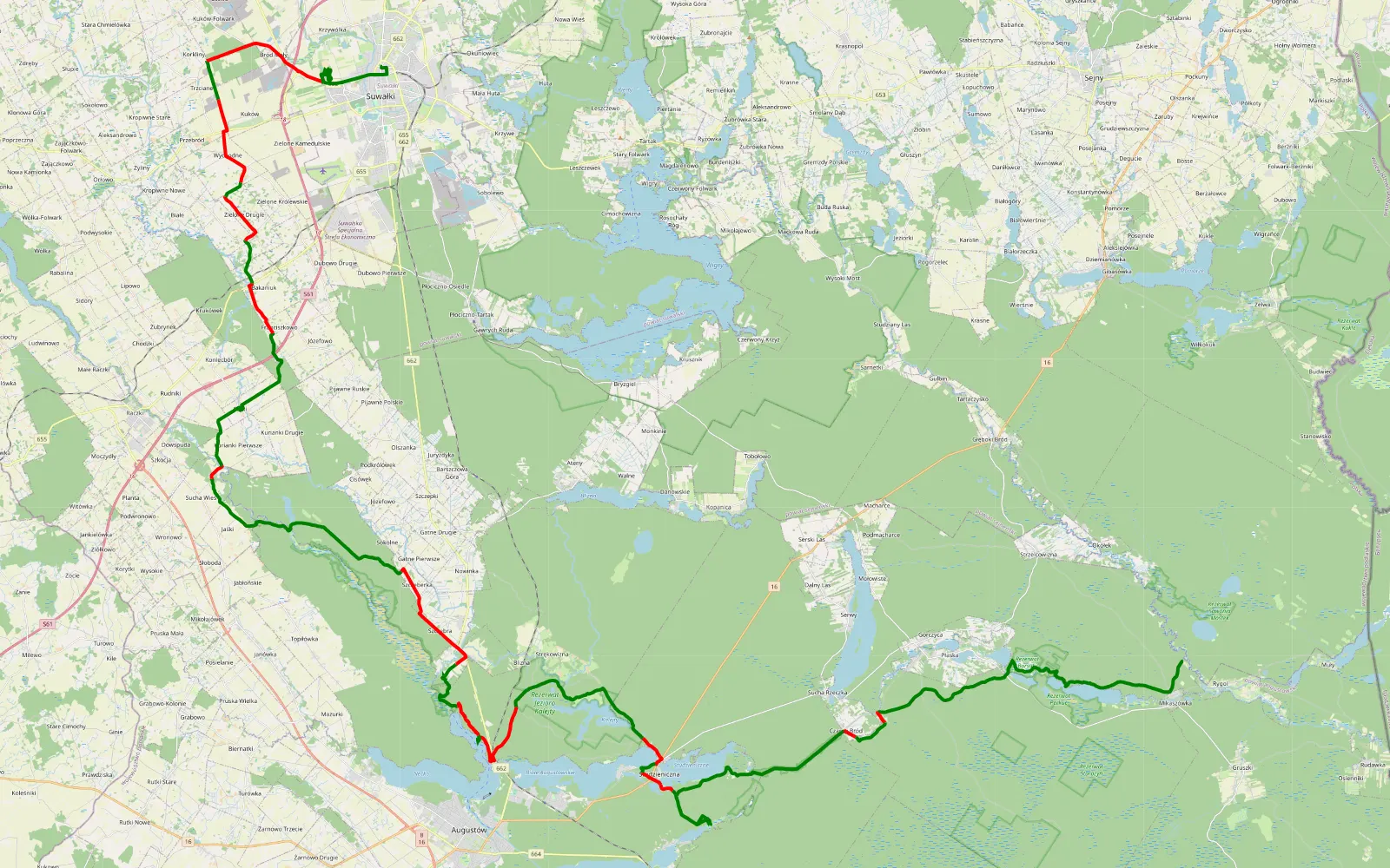 Map of Milaszóka - Suwałki - 94 km offroad trail, Augustów County