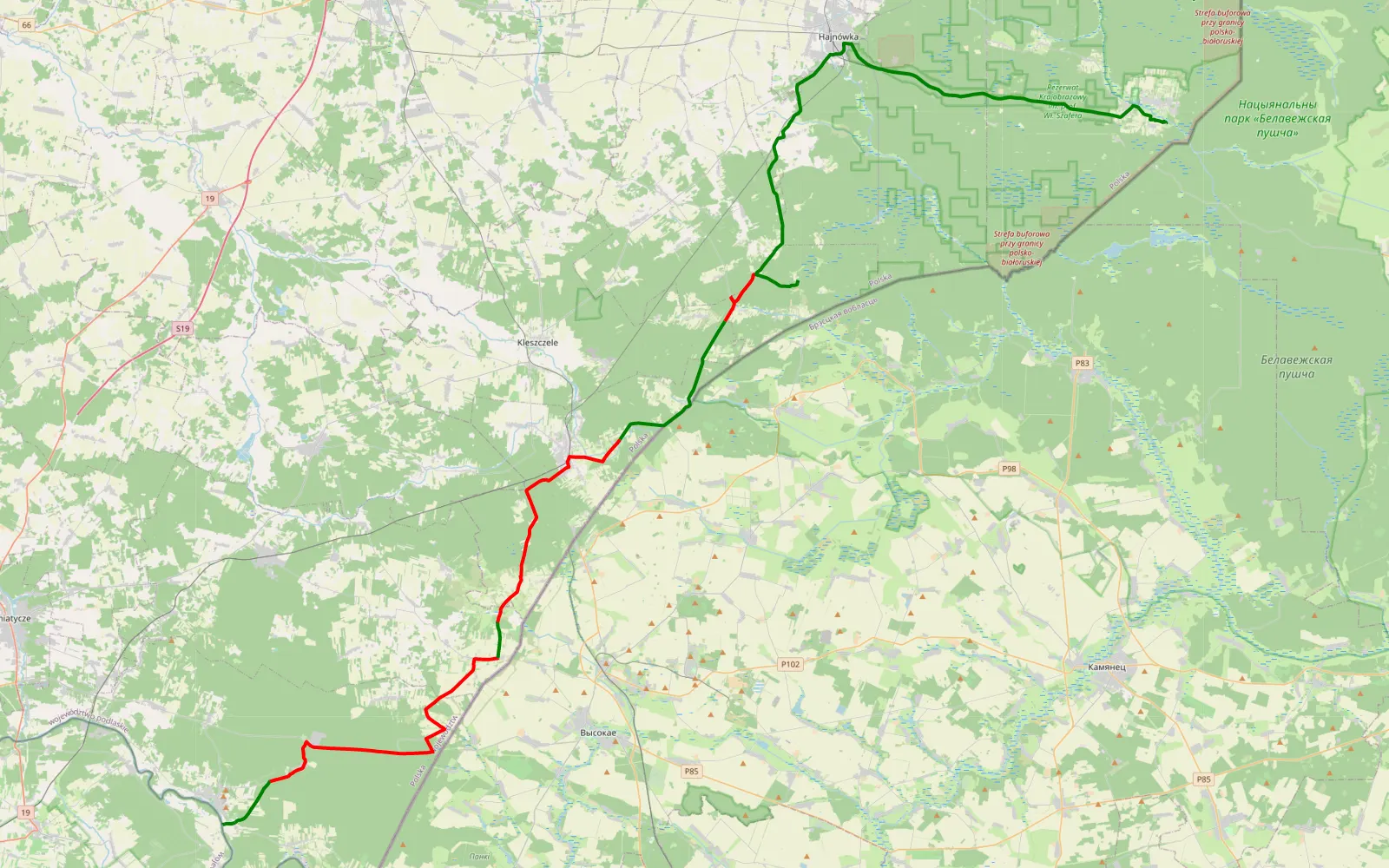 Map of Mielnik-Białowieża - 62.6 km offroad trail, Hajnówka County